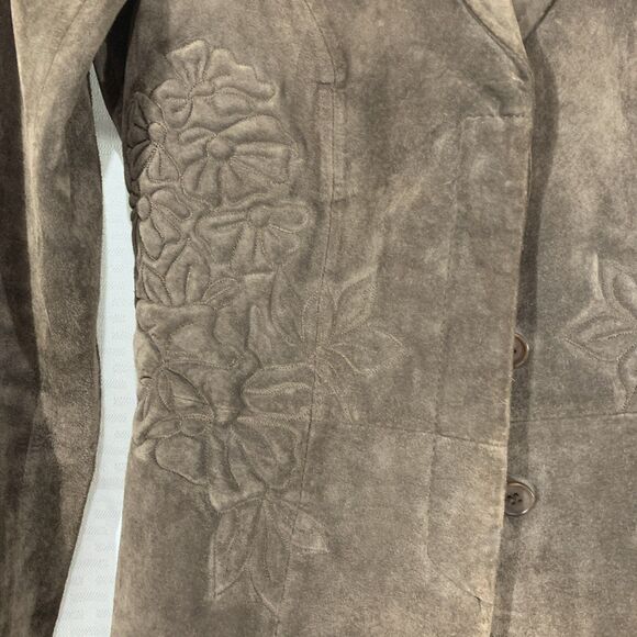 Margaret Godfrey Leather Suede Jacket Womens Small Petite Brown PP - Picture 3 of 8